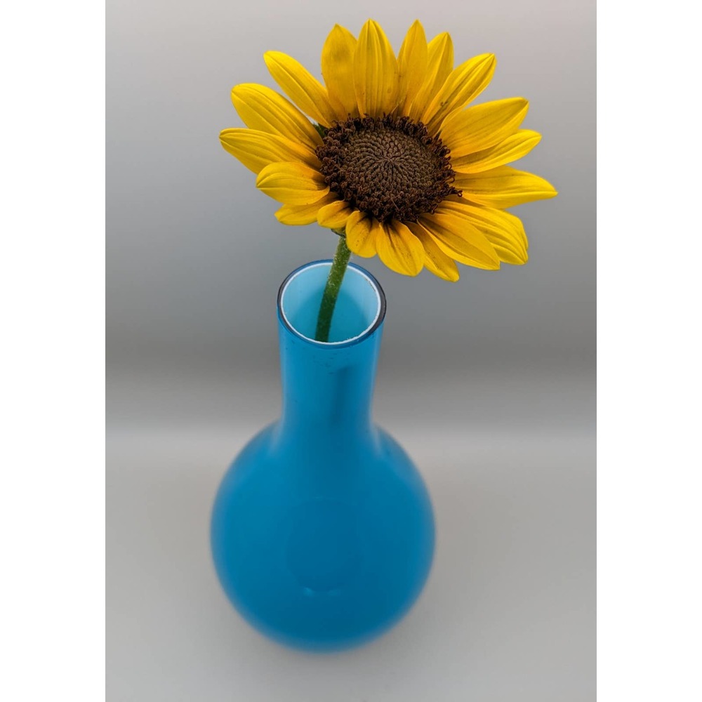 Empoli? Tall Turquoise Blue Cased Glass Vase Mid Century Modern Lines
